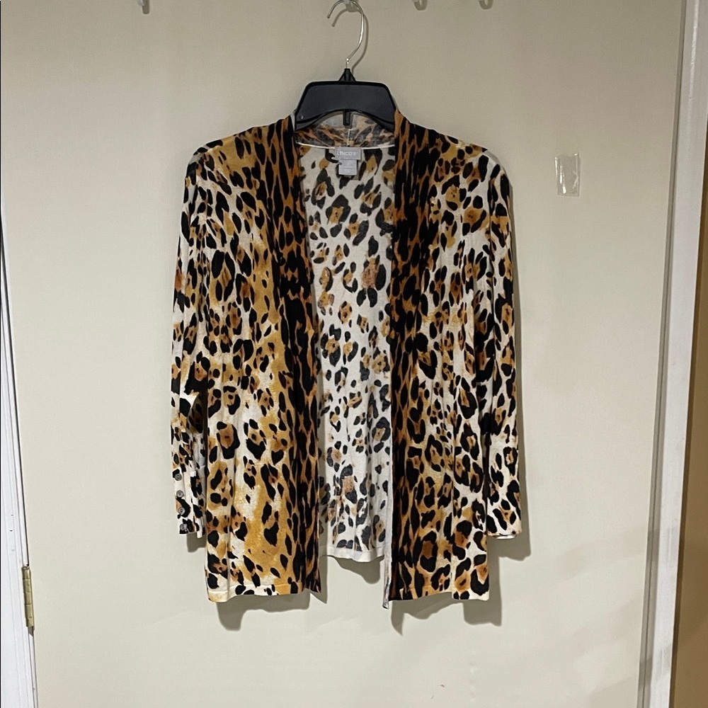 NWOT Chico's Elegant Leopard Print Sweater Cardigan Size 2 U.S. Large